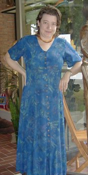 long dress, blue ferns